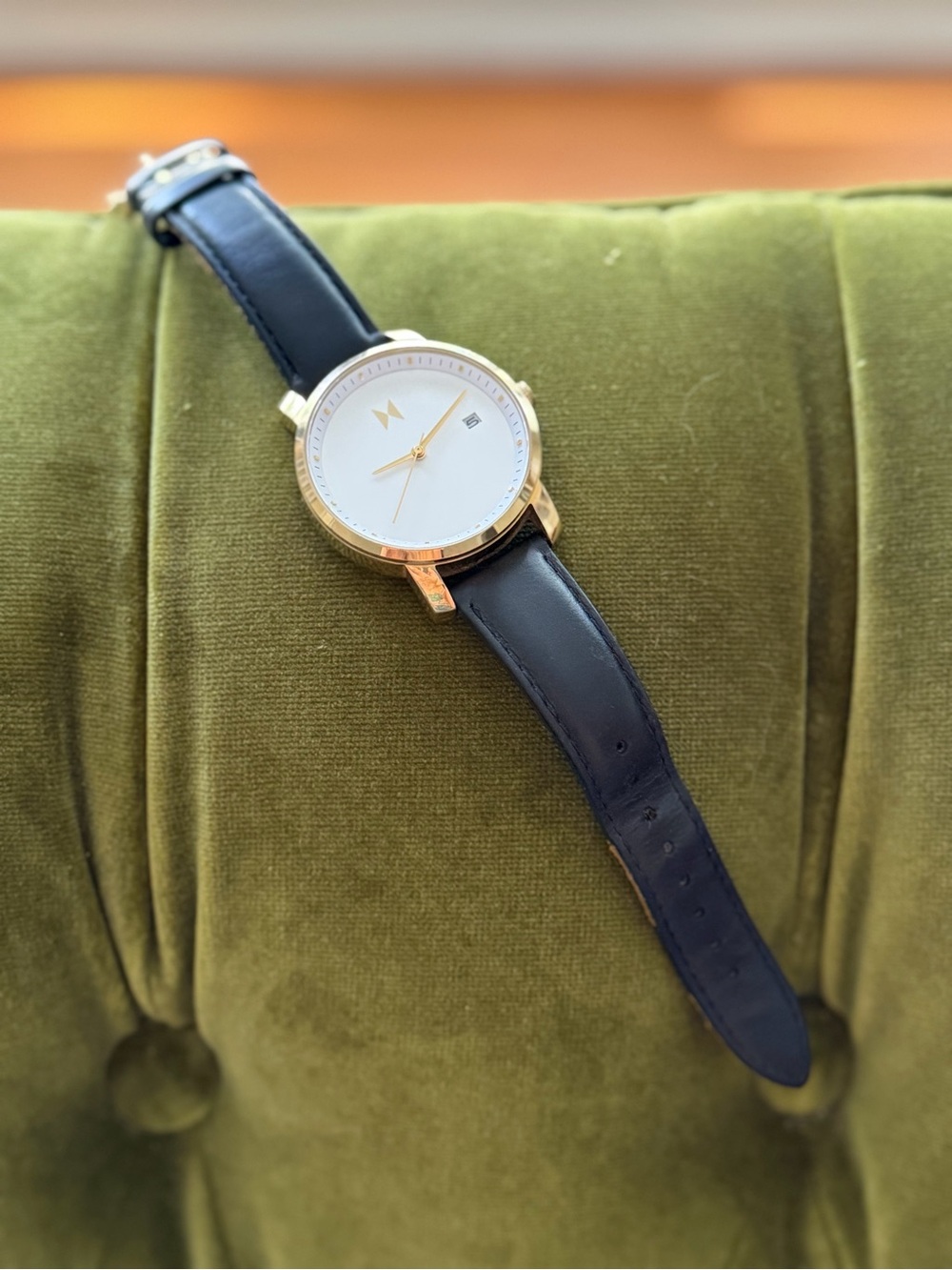 MVMT Gold Case White Dial Black Leather Strap Women’s Watch - Minimalist